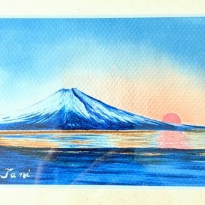Hand-painted Mt. Fuji watercolor in the frame